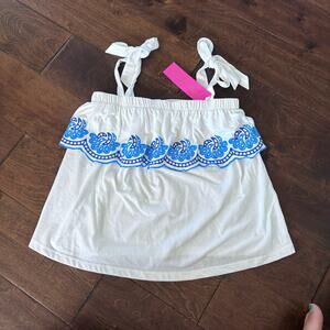 Lilly Pulitzer Women's XXS Benita Scalloped Tie Tank Top White‎ Blue